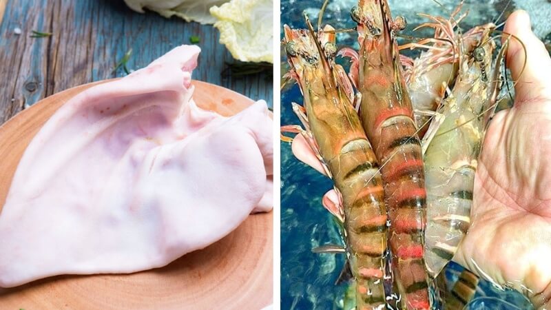 Nguyên liệu làm gỏi tai heo tôm xoài