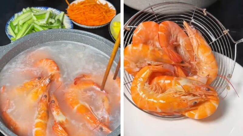Luộc và sơ chế tôm