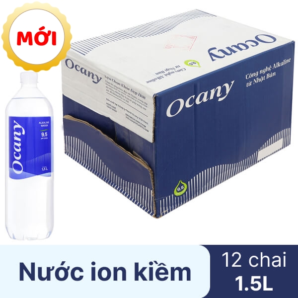 Thùng 12 chai nước i-on kiềm Ocany 1.5 lít