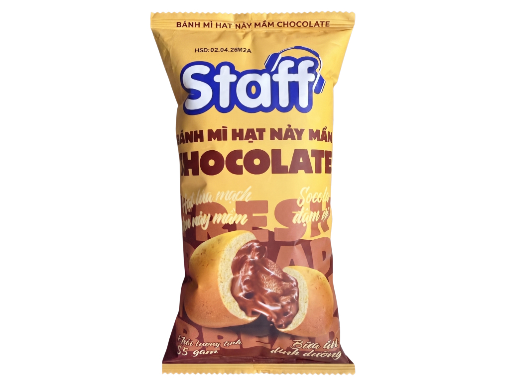 Bánh mì hạt nảy mầm chocolate Hữu Nghị Staff gói 55g