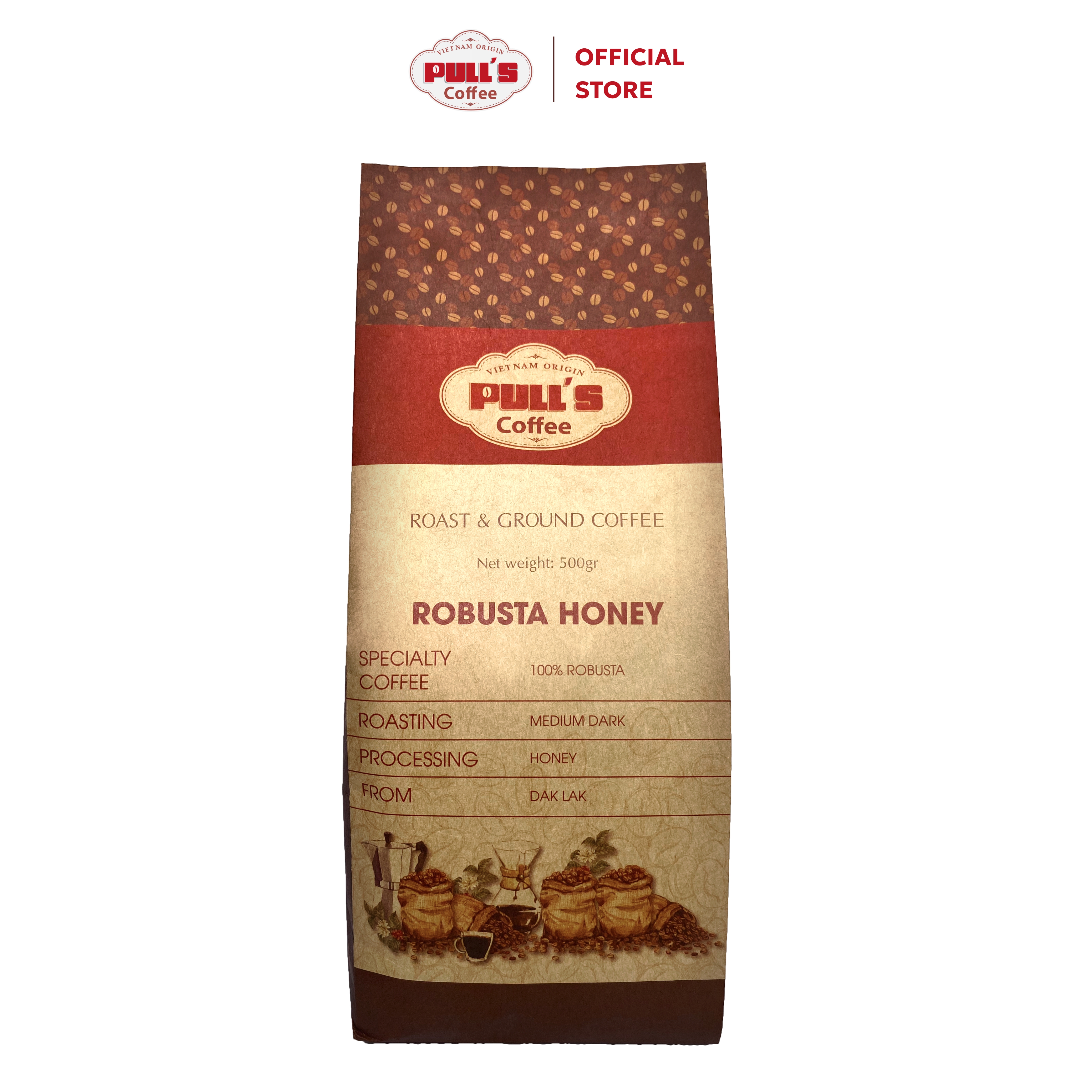 Cà Phê Pha Phin Robusta Honey Nguyên Chất Cà Phê Pulls - Rang Mộc 100 Robusta Đắk Lắk - 500gr