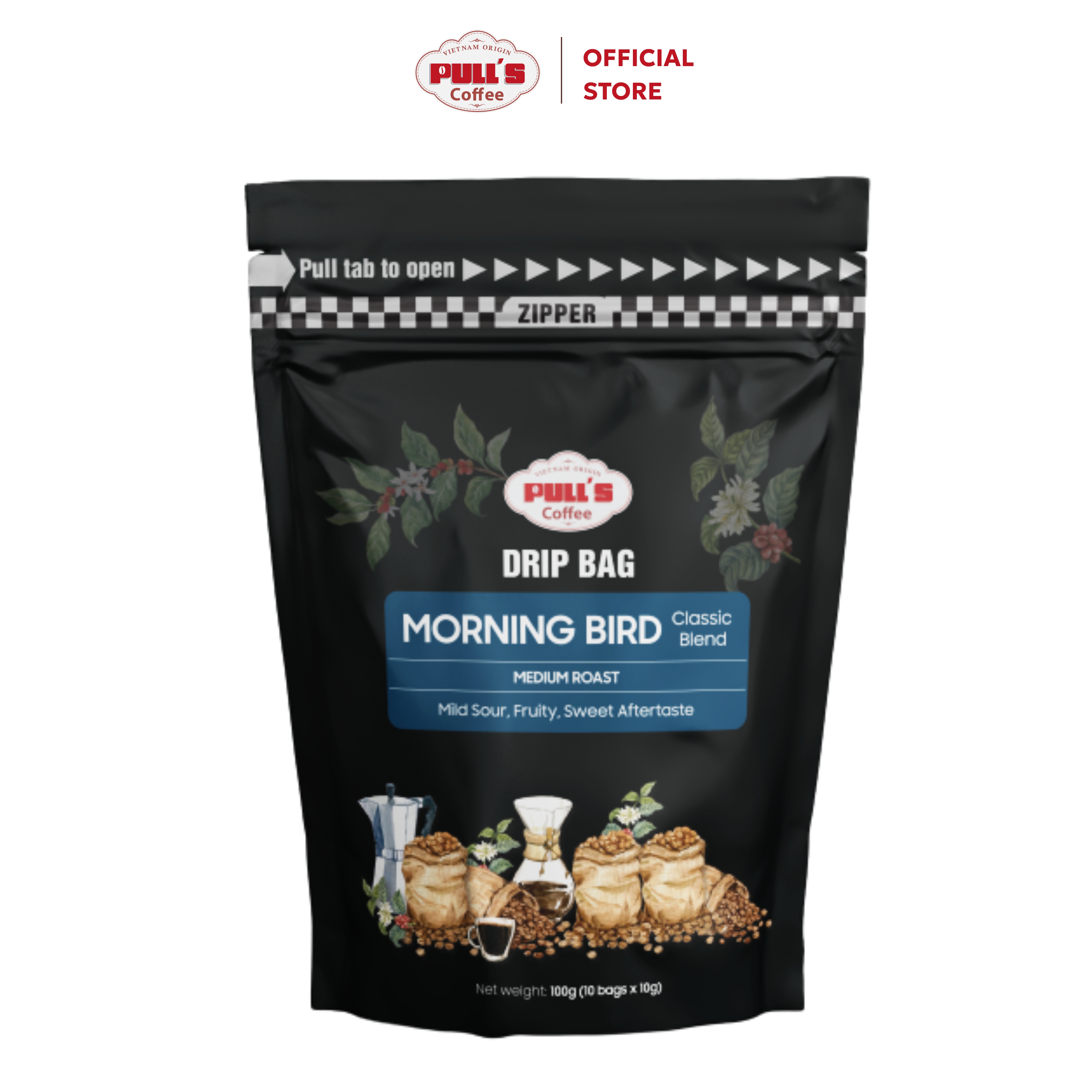 Cà Phê Phin Giấy Morning Bird Cà Phê Pulls - Rang Mộc 70 Arabica 30 Robusta - 10 Túi