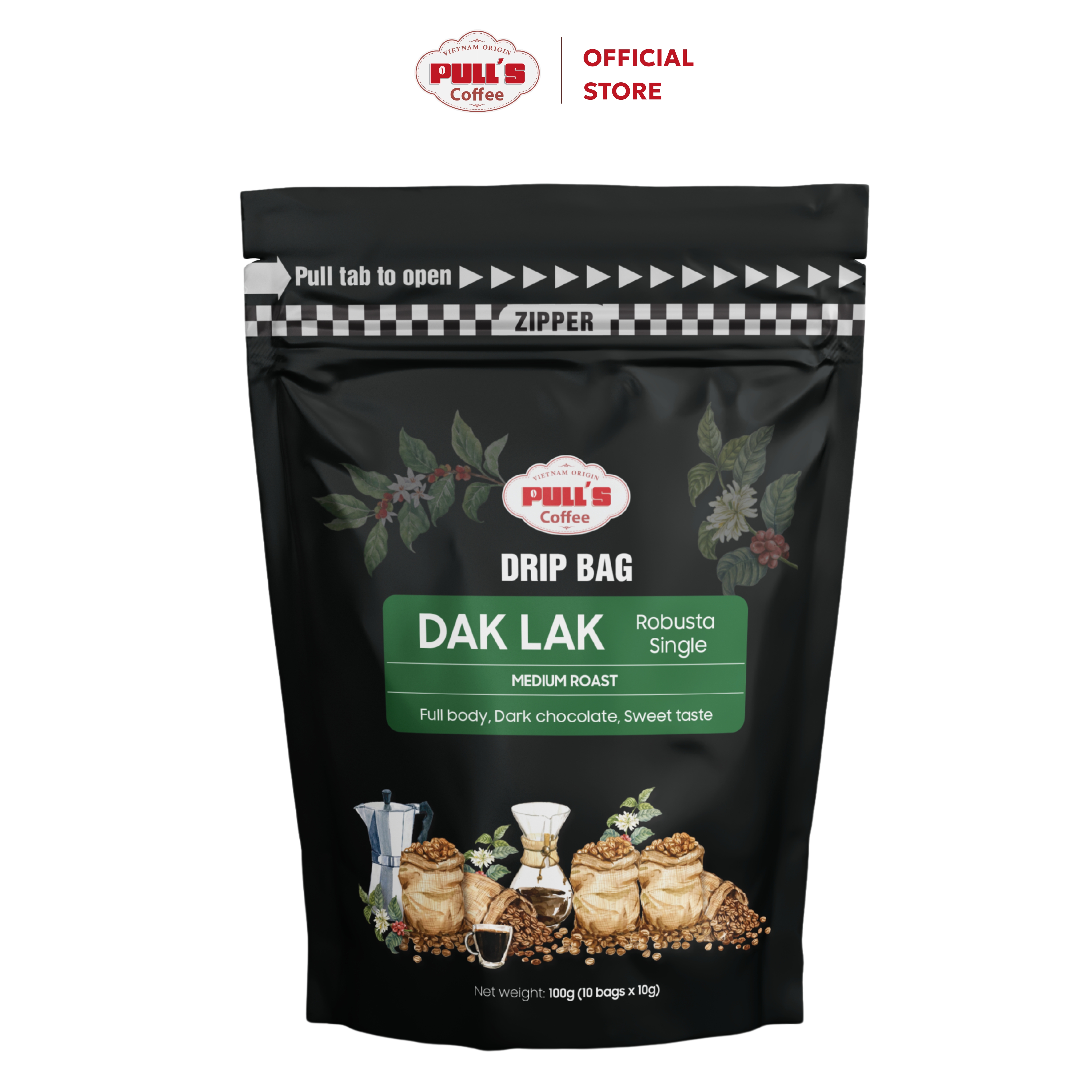 Cà Phê Phin Giấy Dak Lak Cà Phê Pulls - Rang Mộc 100 Robusta Đắk Lắk