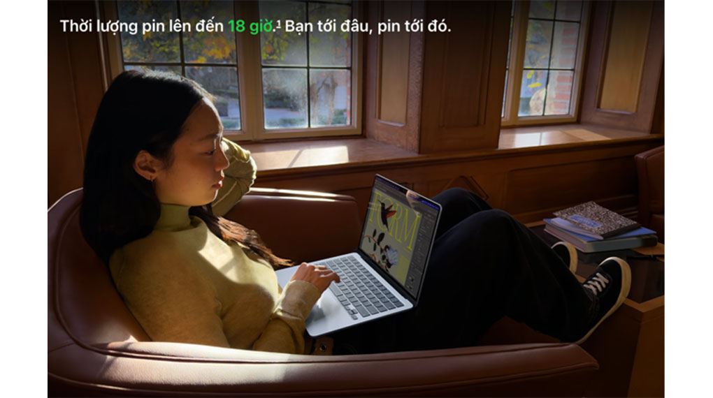 Khả năng duy trì năng lượng tốt giúp MacBook Air M5 15 inch đồng hành cả ngày dài