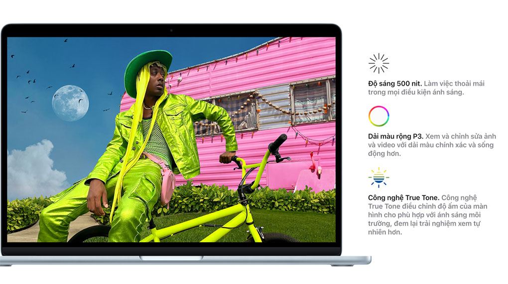 Khả năng hiển thị cân đối giúp MacBook Air M5 15 inch phù hợp cả học tập lẫn sáng tạo nội dung
