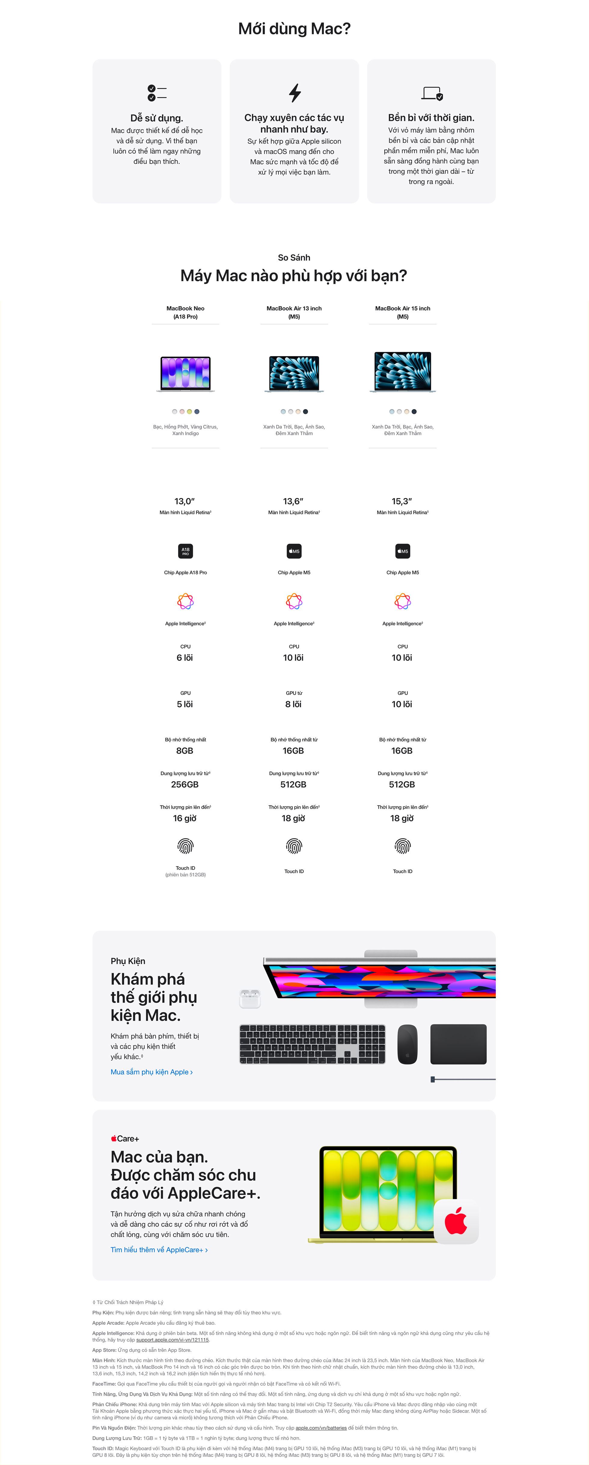 MacBook Neo 13 inch A18 Pro 8GB/256GB - So sánh