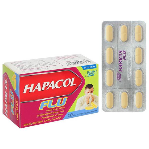 Hapacol Flu điều trị cảm sốt, nhức đầu kèm nghẹt mũi, sổ mũi, viêm mũi