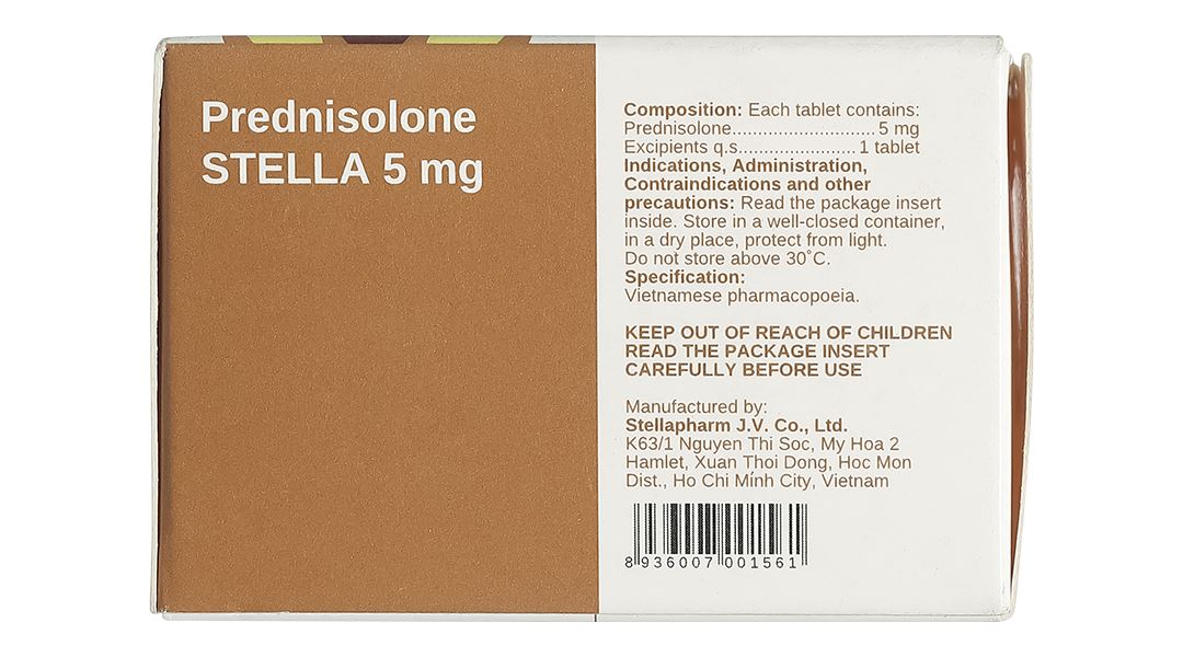 Prednisolone Stella 5mg điều trị các triệu chứng viêm, dị ứng