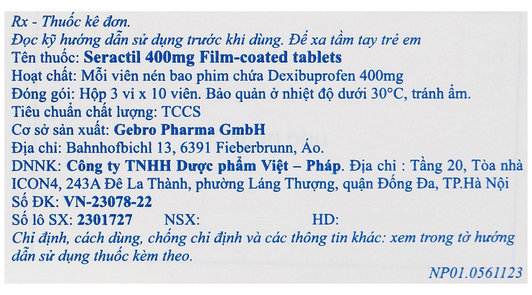 Seractil 400mg Film-coated tablets điều trị viêm xương khớp
