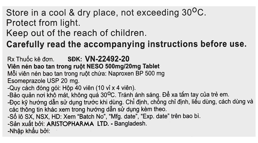 Neso trị thoái hóa khớp, viêm khớp dạng thấp 500mg/20mg