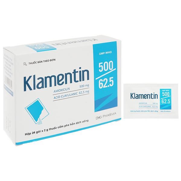 Cốm pha hỗn dịch uống Klamentin 500/62.5 trị nhiễm khuẩn