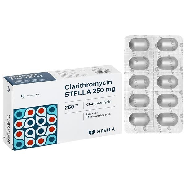 Clarithromycin Stella 250mg trị nhiễm khuẩn do vi khuẩn nhạy cảm
