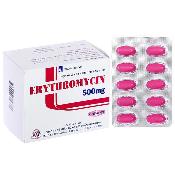 Erythromycin Mekophar 500mg trị nhiễm khuẩn đường hô hấp, da, mô mềm