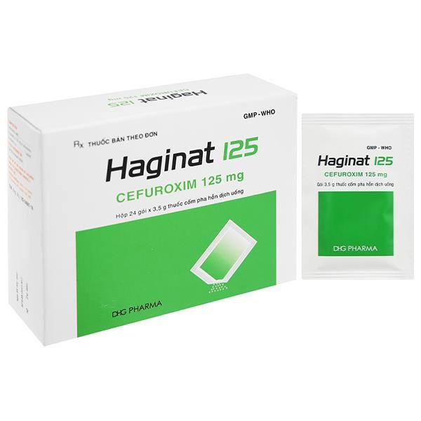 Cốm pha hỗn dịch uống Haginat 125 trị nhiễm khuẩn do vi khuẩn nhạy cảm