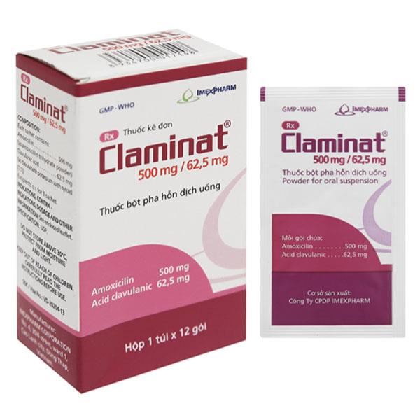 Bột pha hỗn dịch uống Claminat 500mg/62.5mg trị nhiễm khuẩn