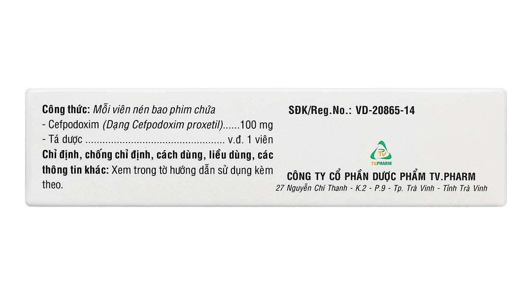 Cefpodoxim TV.Pharm 100mg điều trị nhiễm khuẩn