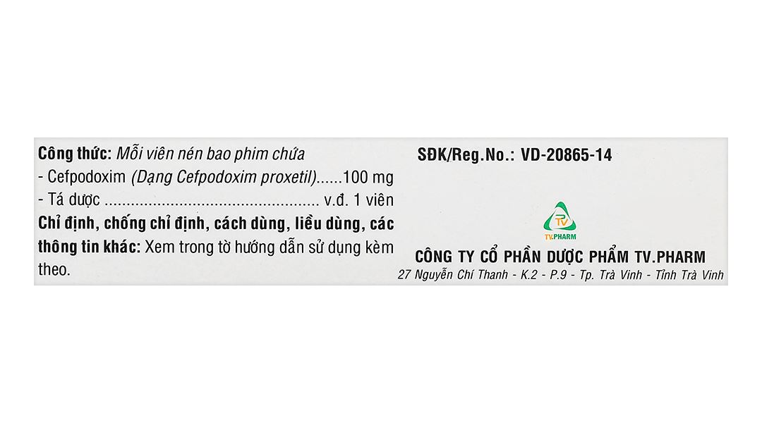 Cefpodoxim TV.Pharm 100mg điều trị nhiễm khuẩn