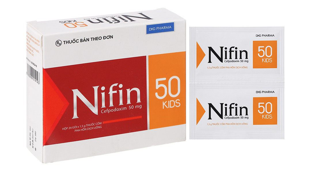Cốm pha hỗn dịch uống Nifin 50 Kids trị nhiễm khuẩn