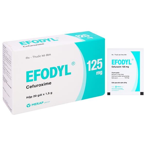 Cốm pha hỗn dịch uống Efodyl 125mg trị nhiễm khuẩn thể nhẹ đến vừa