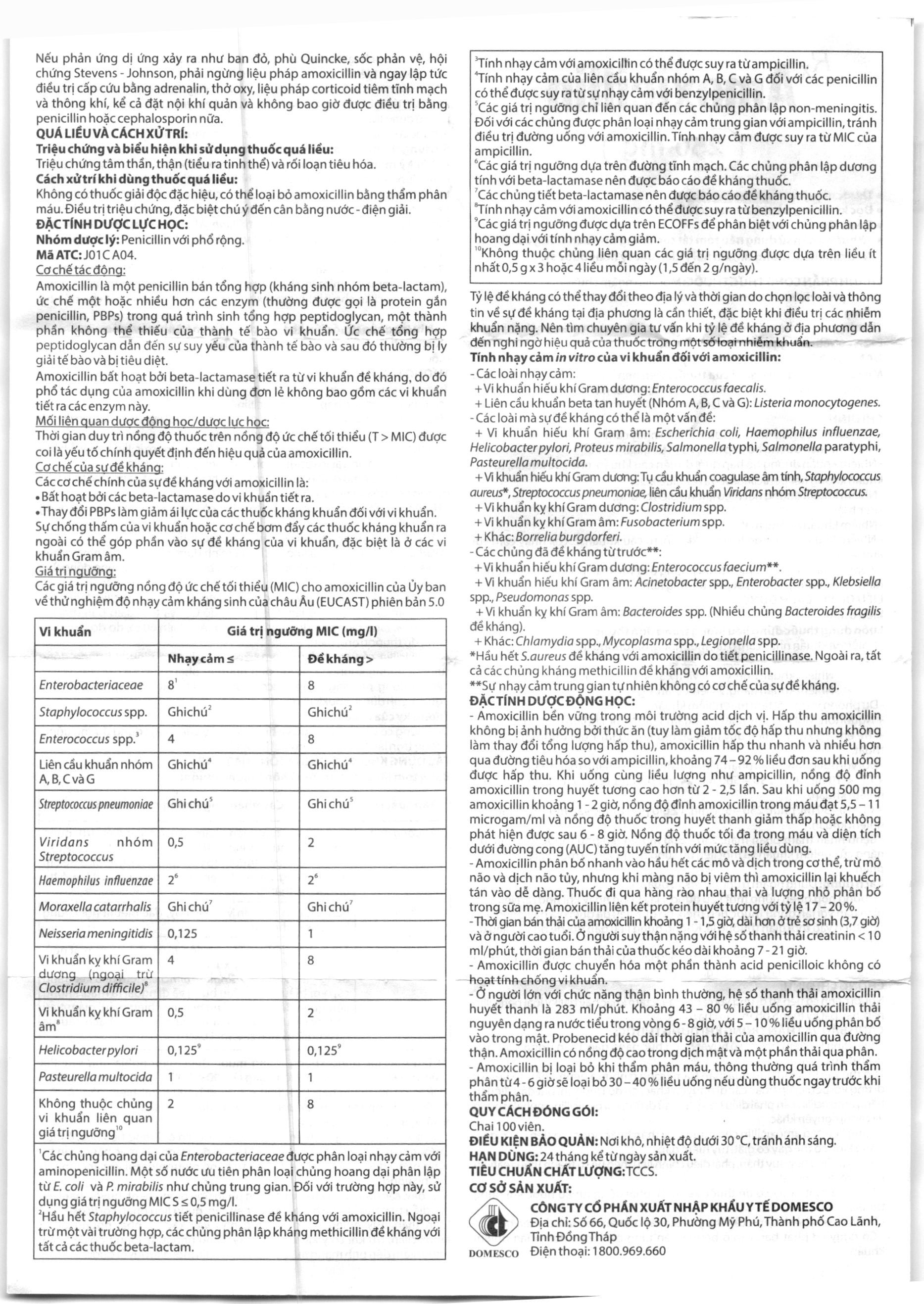 Viên ngậm Amoxicillin Domesco 250mg trị nhiễm trùng do vi khuẩn nhạy cảm lọ 100 viên - 8