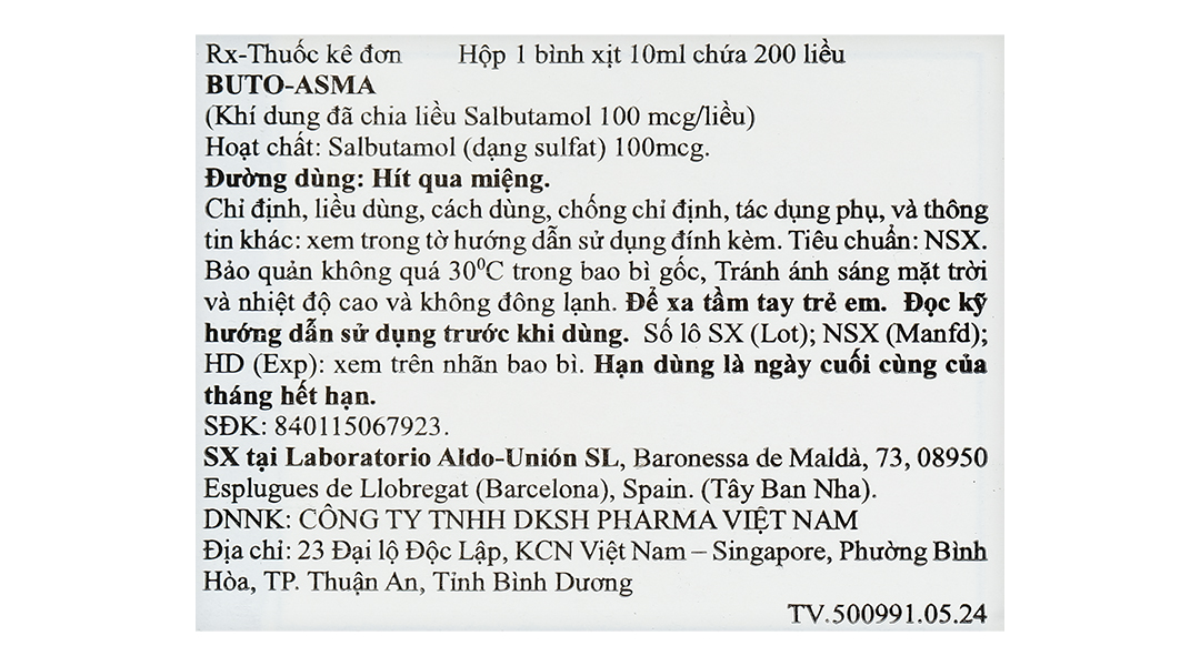Dung dịch khí dung Buto-asma 100mcg trị triệu chứng hen phế quản