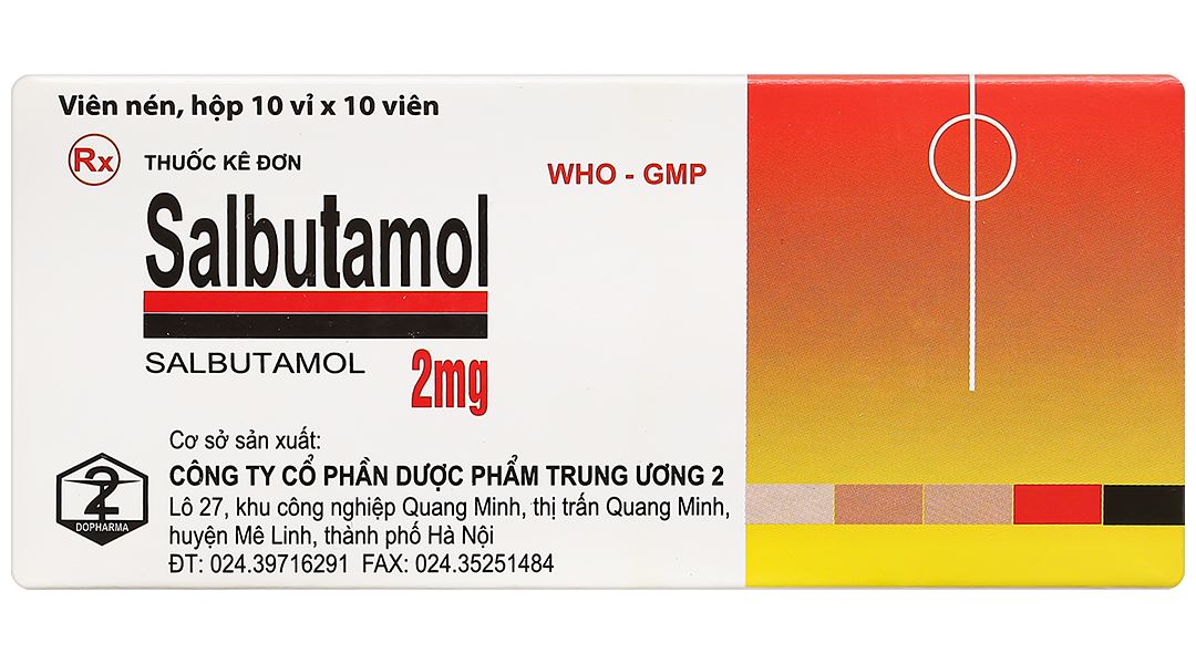 Salbutamol 2mg Dopharma giảm co thắt phế quản, viêm phế quản mạn tính