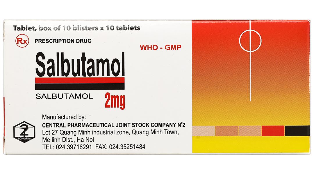 Salbutamol 2mg Dopharma giảm co thắt phế quản, viêm phế quản mạn tính