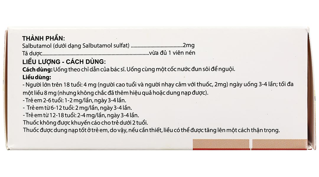 Salbutamol 2mg Dopharma giảm co thắt phế quản, viêm phế quản mạn tính