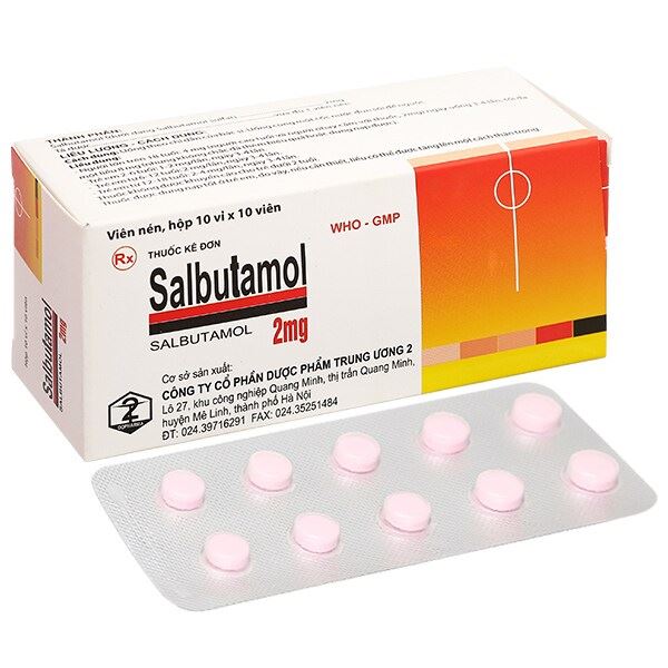Salbutamol 2mg Dopharma giảm co thắt phế quản, viêm phế quản mạn tính