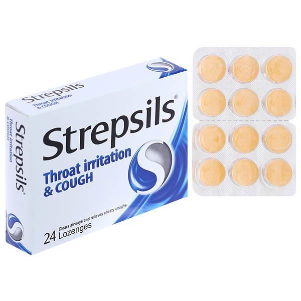 Viên ngậm Strepsils Throat Irritation & Cough 15mg sát khuẩn, tan đàm