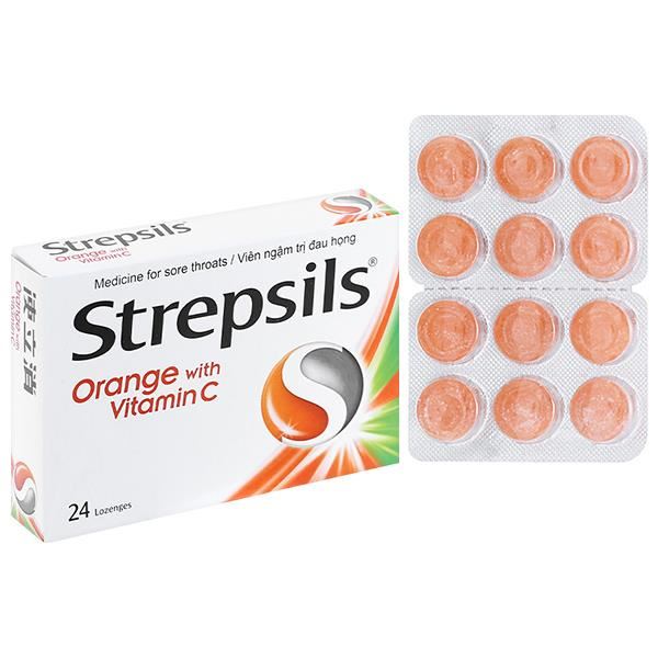 Viên ngậm Strepsils Orange With Vitamin C giảm đau họng