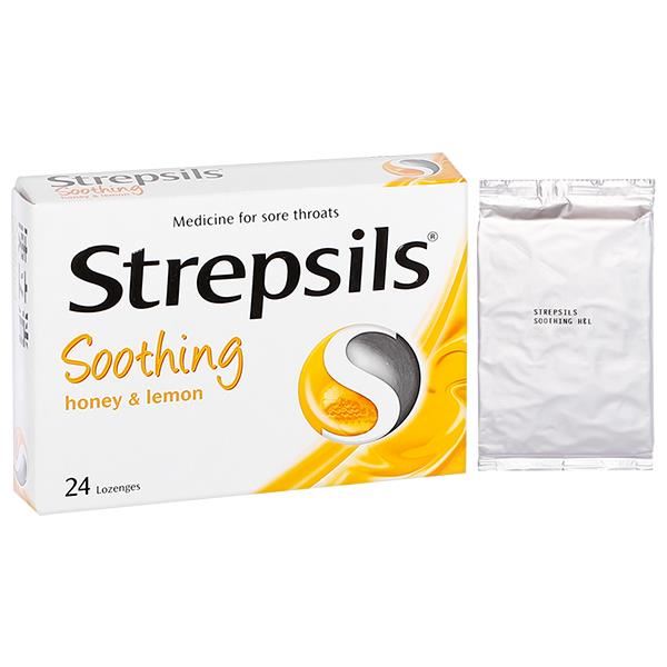Viên ngậm Strepsils Soothing Honey & Lemon kháng khuẩn, giảm đau họng
