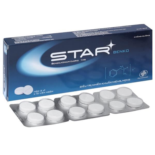 Viên ngậm Star Benko 1mg trị nhiễm khuẩn đường miệng, họng