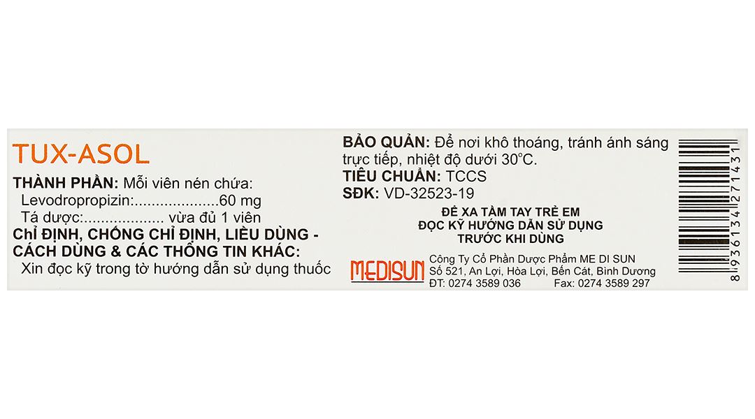 Tux-Asol 60mg điều trị các bệnh phế quản và phổi có kèm ho khan