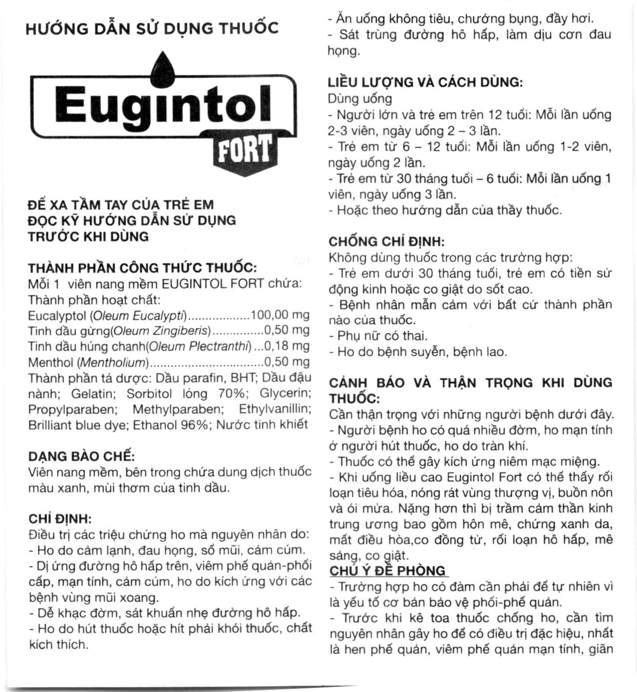 Eugintol Fort điều trị các chứng ho do đau họng, sổ mũi, cảm cúm (10 vỉ x 10 viên) - 8