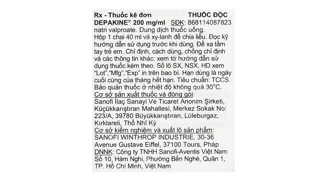 Dung dịch uống Depakine 200mg/ml điều trị các thể động kinh khác nhau