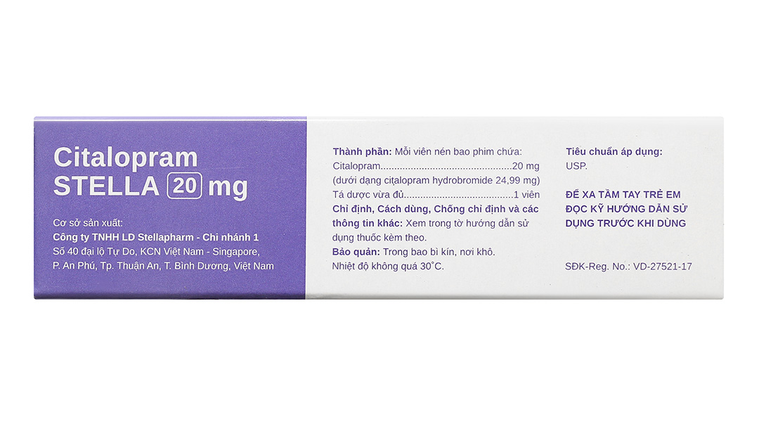 Citalopram Stella 20mg trị trầm cảm và rối loạn hoảng sợ