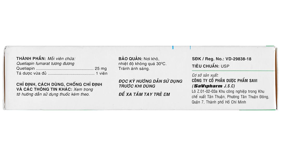 SaVi Quetiapine 25 trị tâm thần phân liệt, rối loạn lưỡng cực