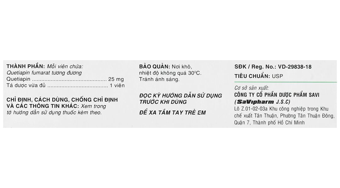 SaVi Quetiapine 25 trị tâm thần phân liệt, rối loạn lưỡng cực