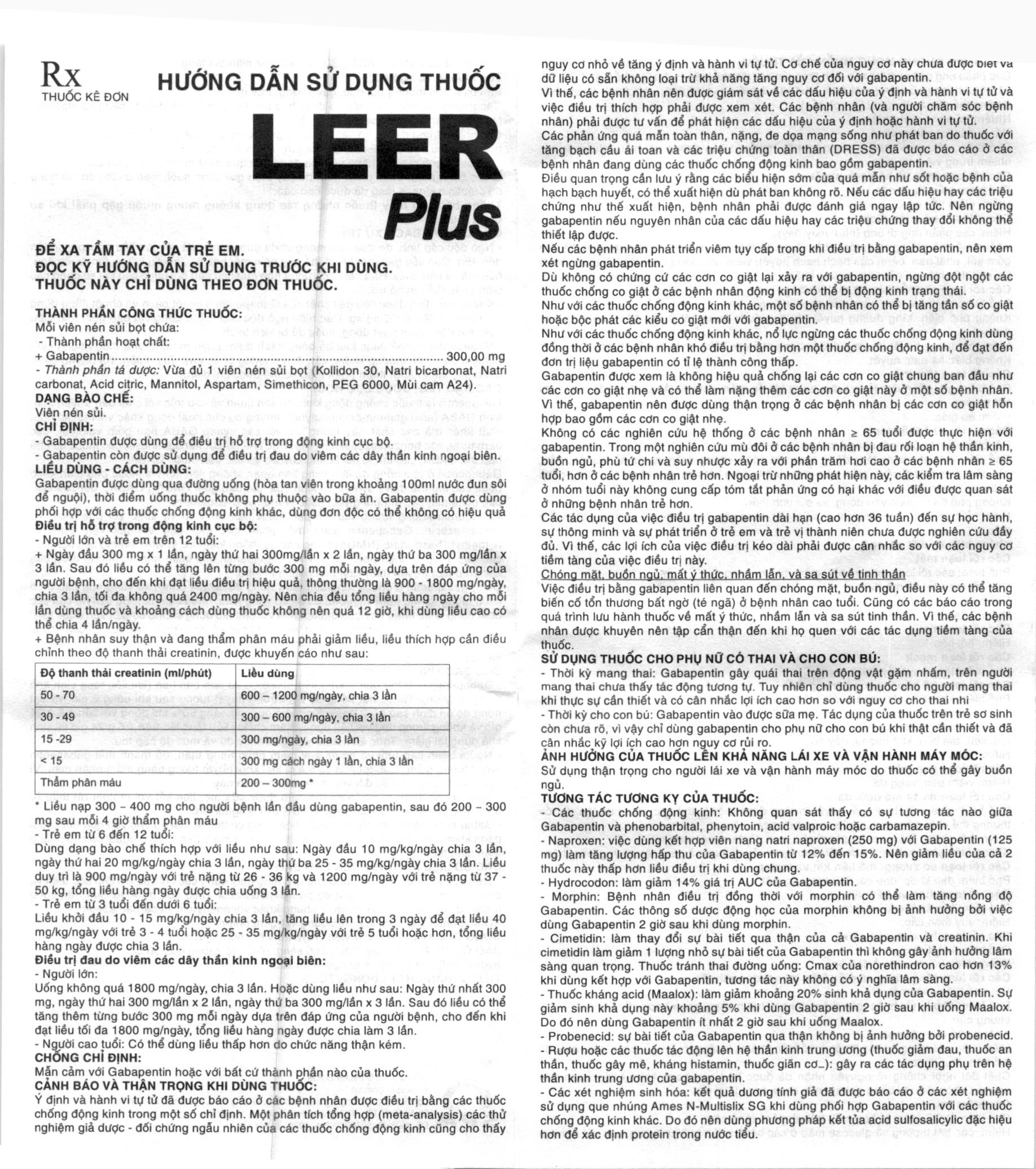 Viên sủi Leer plus 300mg điều trị hỗ trợ động kinh, đau thần kinh (4 vỉ x 4 viên) - 8