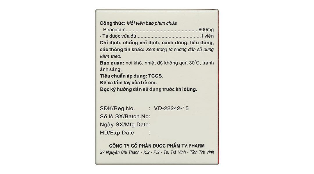 Piracetam TV.Pharm 800mg điều trị triệu chứng chóng mặt