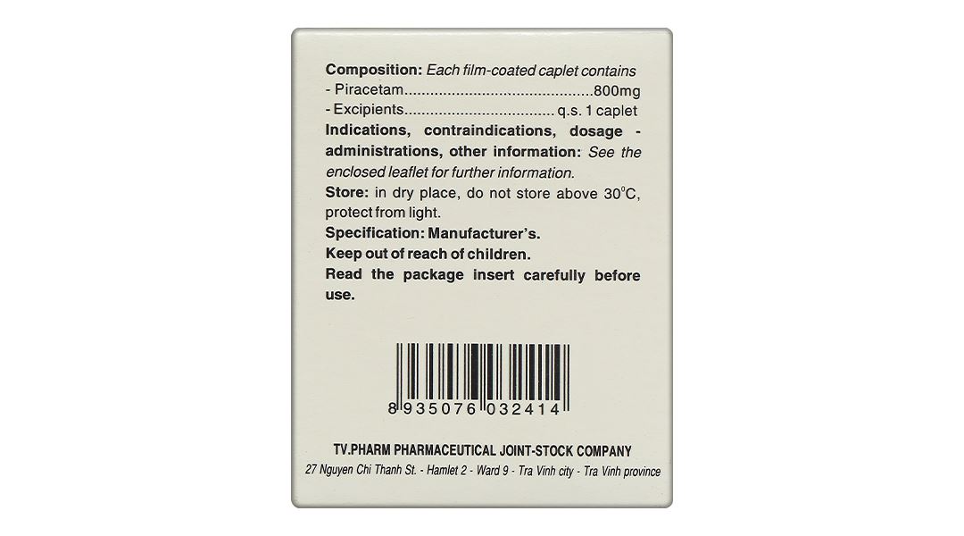 Piracetam TV.Pharm 800mg điều trị triệu chứng chóng mặt