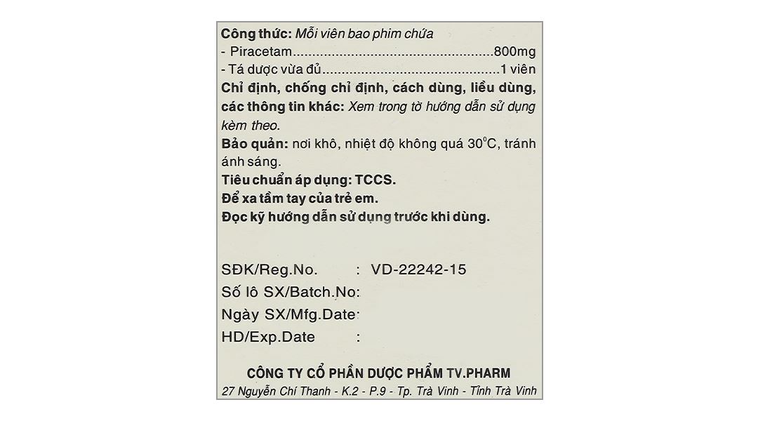 Piracetam TV.Pharm 800mg điều trị triệu chứng chóng mặt