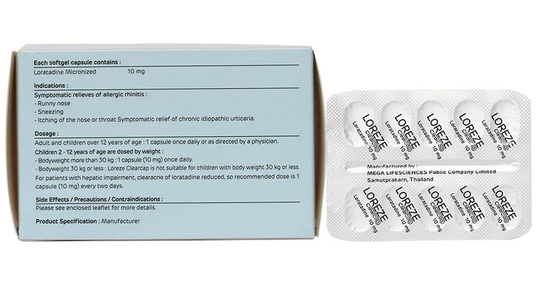 Loreze Clearcap 10mg trị triệu chứng viêm mũi dị ứng, mày đay
