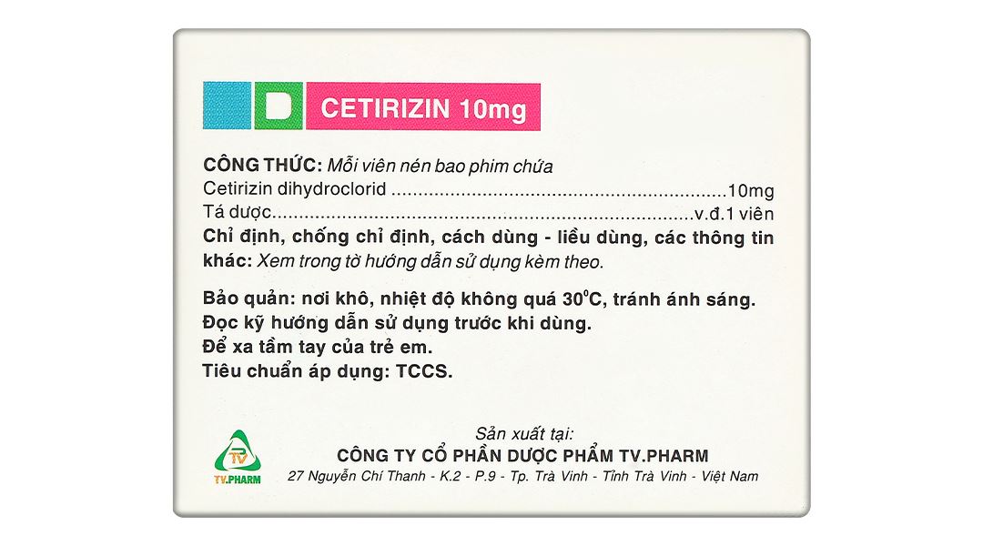 Cetirizin TV.Pharm 10mg điều trị viêm mũi dị ứng, mày đay