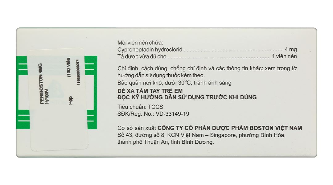 Periboston 4mg điều trị dị ứng và ngứa, đau nửa đầu và đau đầu