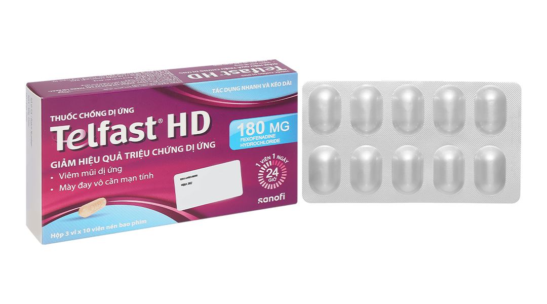 Telfast HD 180mg trị viêm mũi dị ứng, mề đay vô căn mạn tính