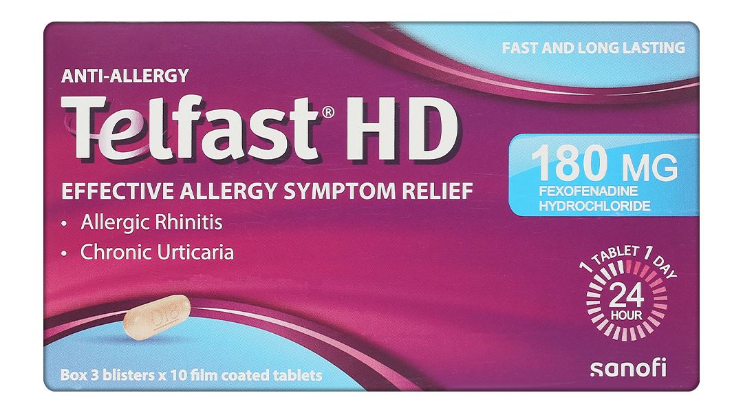 Telfast HD 180mg trị viêm mũi dị ứng, mề đay vô căn mạn tính
