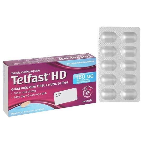 Telfast HD 180mg trị viêm mũi dị ứng, mề đay vô căn mạn tính