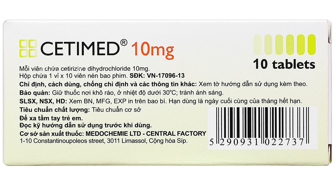 Cetimed 10mg điều trị triệu chứng viêm mũi dị ứng